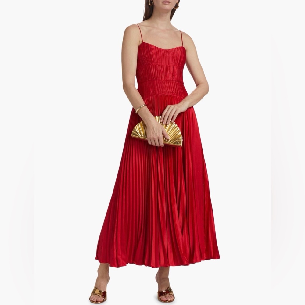 AMUR Red Pleated Maxi Dress